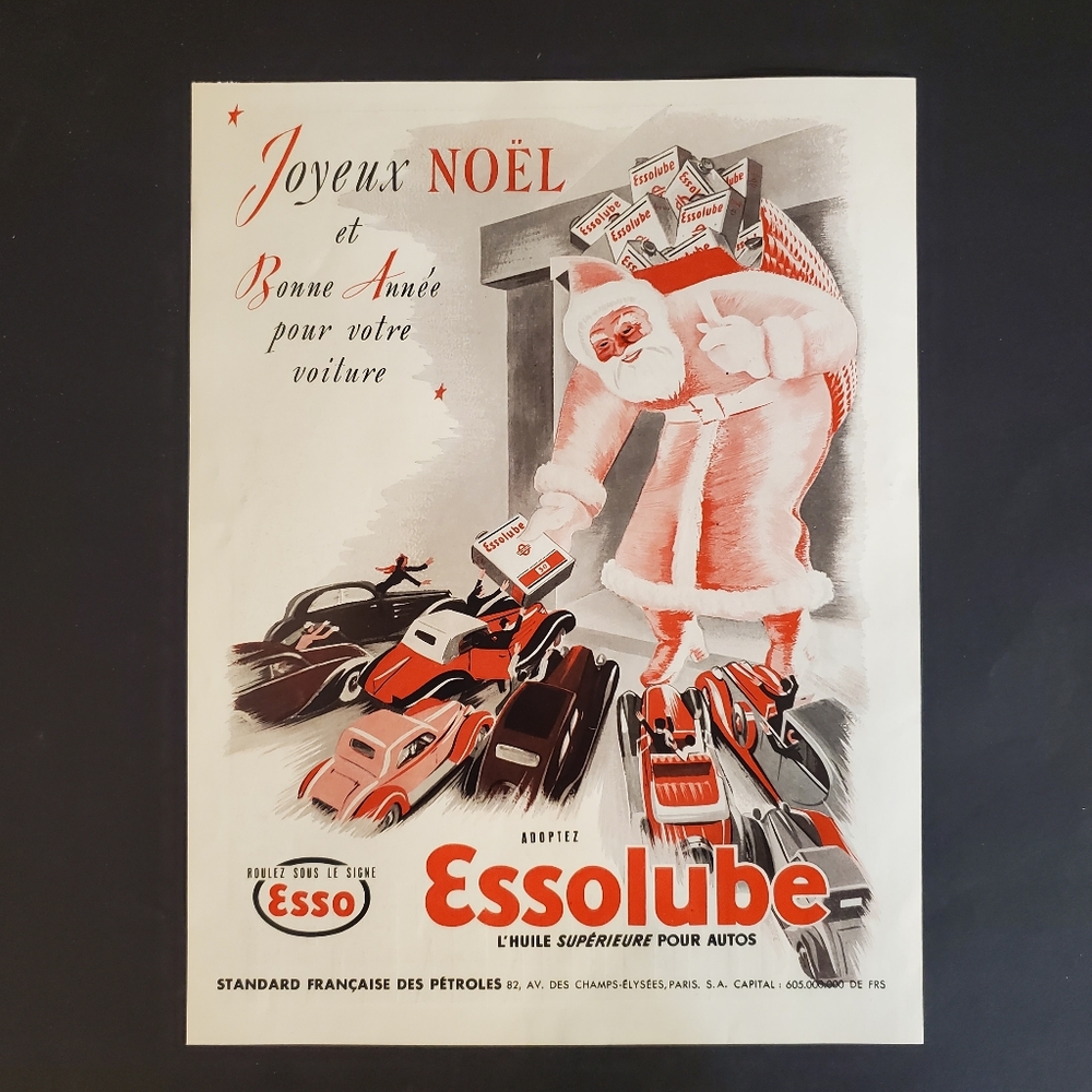 Esso Santa Original Print Magazine Advertisement From 1938 French Essolu…